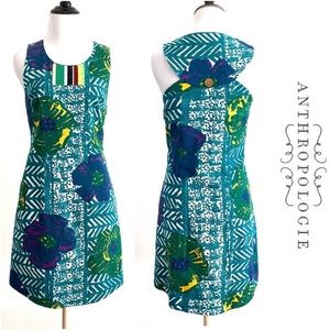 Anthropologie Teal Embroidered Dress
